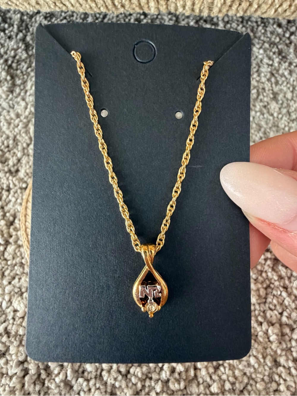 Vintage Nina Ricci Triple Gold-Plated NR Pendant Necklace